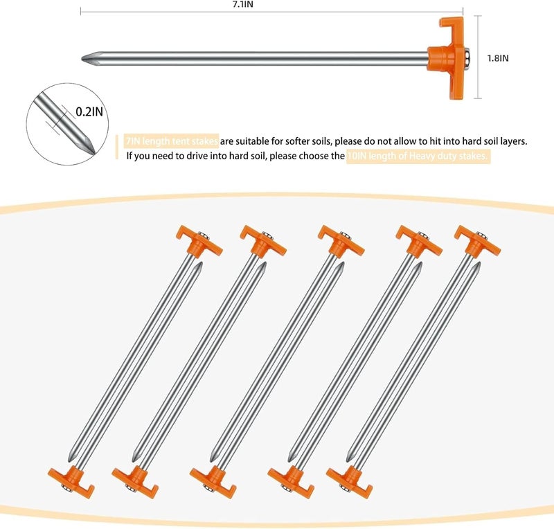 AVOFOREST 12PCS Tent Stakes Heavy Duty Camping Stakes AVOFOREST 7.1Inch Non-Rust Metal Tent Pegs Ground Stakes Tent Spikes Camping Hiking Orange - Image 2